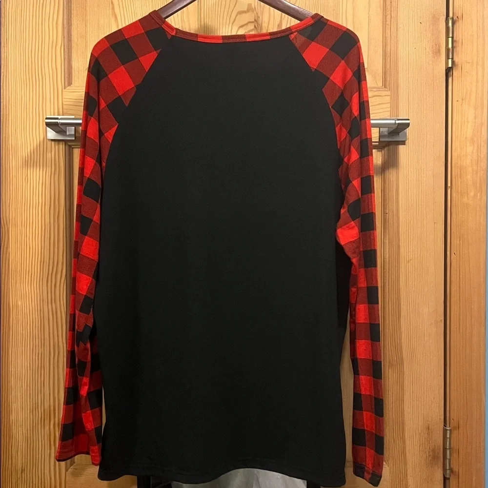Plaid Sleeve Merry Christmas Sleep Top Oversized Sz L - Picture 5 of 5